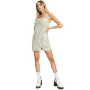 NWT Topshop Light Green Plaid Mini Summer Casual Slip Dress 14